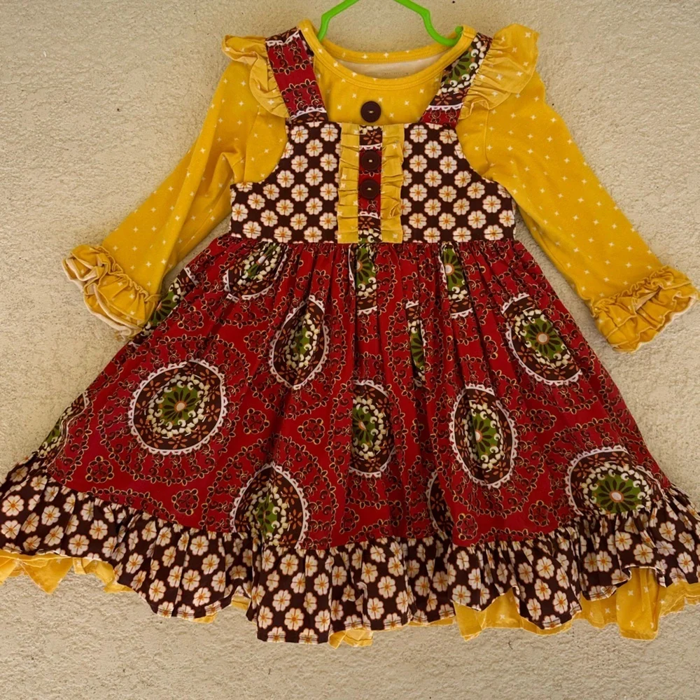 Eleanor Rose Girls Boutique Dress Bundle 2pc Fall Twirl Apple Pinafore Size 3/4